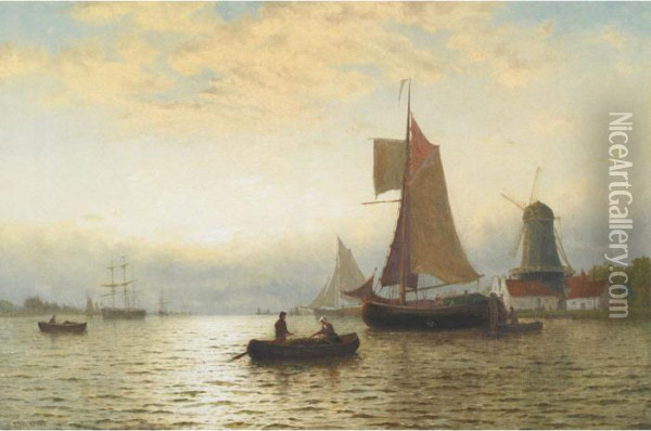 Shipping Off A Coast Oil Painting - George Stanfield Walters