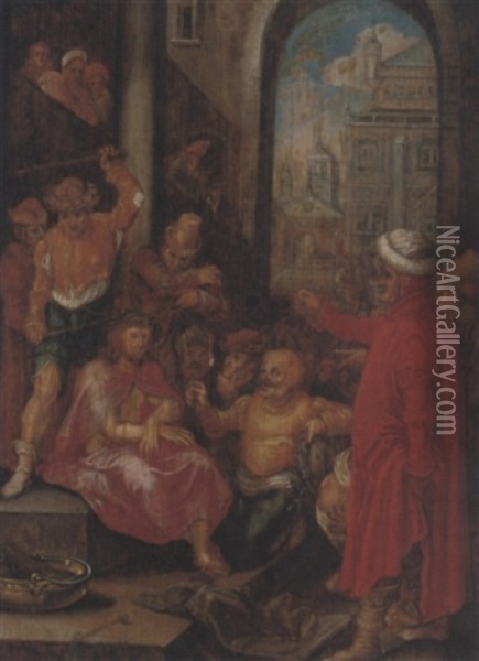 The Mocking Of Christ Oil Painting - Hieronymus Francken the Younger