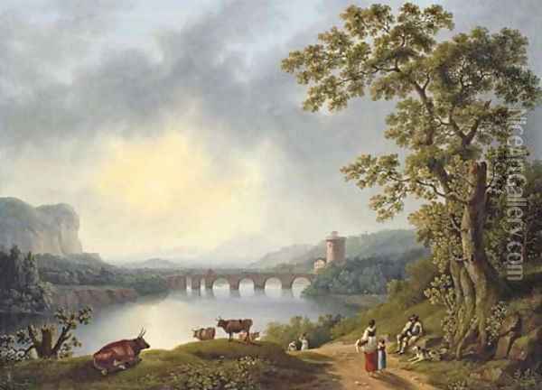 The Volturno with the Ponte Margherita, near Pisa Oil Painting - Jacob Philipp Hackert