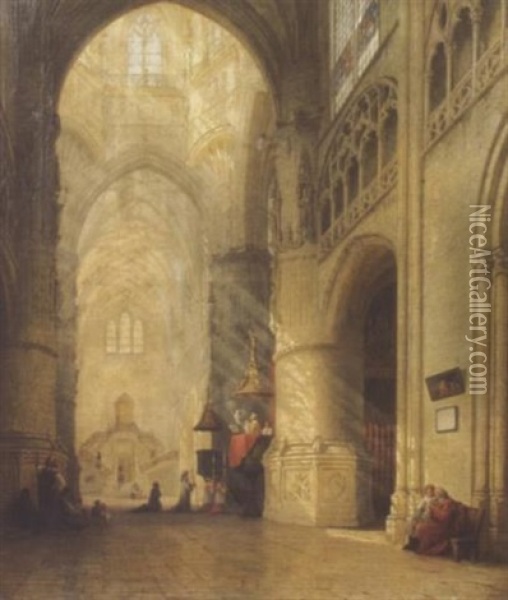 Kircheninterieur Oil Painting - Joseph Maswiens