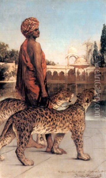 The Palace Guard With Two Leopards Oil Painting - Jean Joseph Benjamin Constant