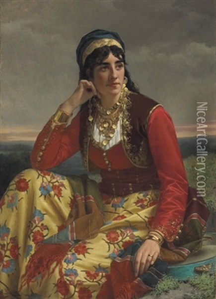 An Eastern European Beauty Oil Painting - Jan Portielje