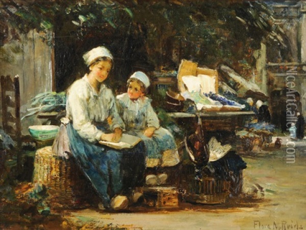 Mutter Und Tochter Am Marktstand Oil Painting - Flora MacDonald Reid