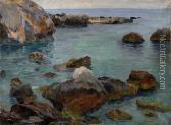 Felsenkuste (auf Capri ?) Oil Painting - Paul von Spaun