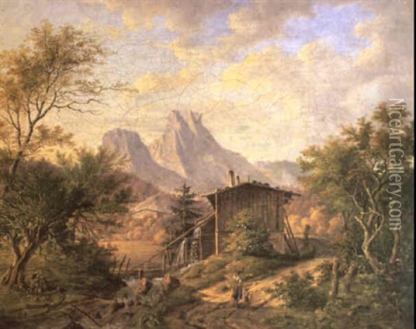 Muhle In Gebirgslandschaft Oil Painting - Johann Jakob Dorner the Younger
