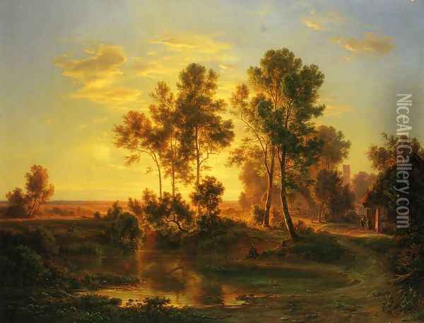 A Landscape at Dusk Oil Painting - Christian Morgenstern