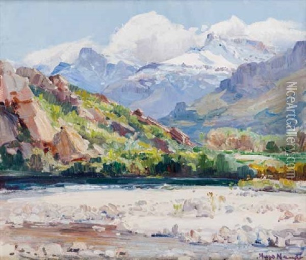A Mountainous River Landscape Oil Painting - Pieter Hugo Naude