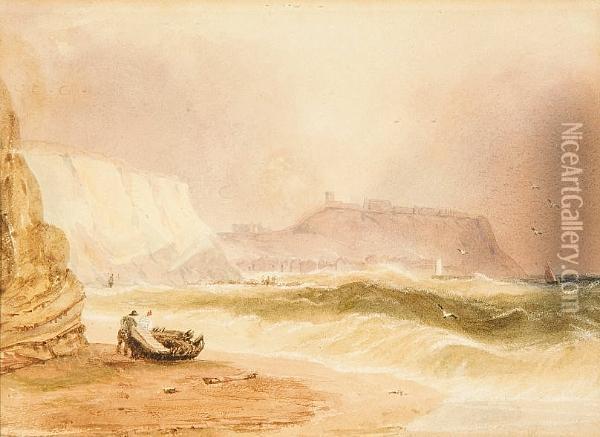 Scarborough Coast Oil Painting - Joseph Newington Carter