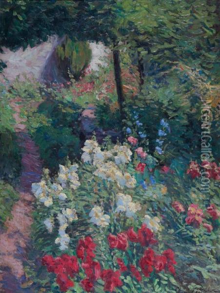 Blumenrabatte Mit Bunten Lowenmaulchen Oil Painting - Paul Kutscha