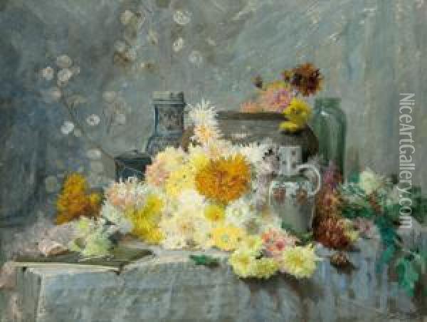 Stilleben Mit Chrysanthemen Oil Painting - Joseph Mittey