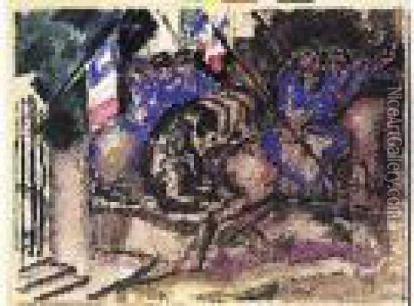 Le Defile Apres La Reprise De Noyon, Circa 1917 Oil Painting - Charles Georges Dufresne
