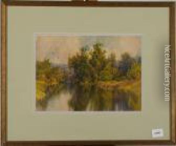 River Landscape Inautumn Oil Painting - Hezekiah Anthony Dyer