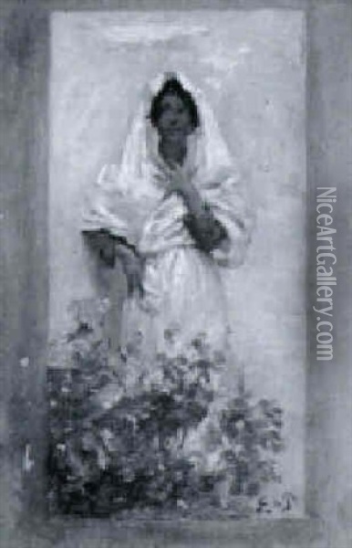 Dunkelhaeutige Frau Im Weissen Gewand Oil Painting - Edmond Jean de Pury