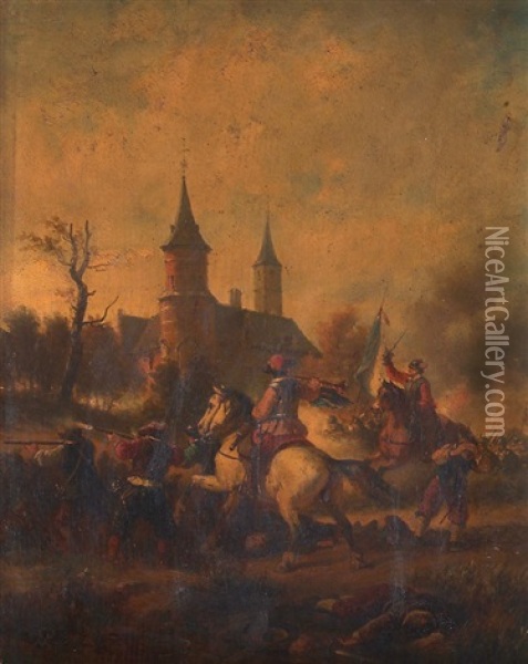 La Defaite D'alencon Pres Du Chateau Du Brull Devant Lierre Oil Painting - Hendrik Jan Augustyn Leys
