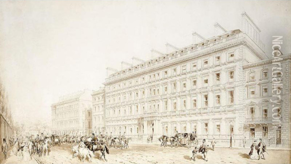View Of The Palace Hotel, Buckingham Gate, London Oil Painting - James T. Murray