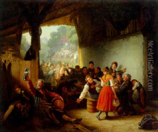 A Village Fiesta Oil Painting - Ludwig August Most