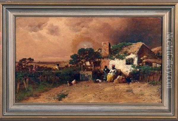 Barnyard Scene With African American Family Oil Painting - Christopher H. Shearer