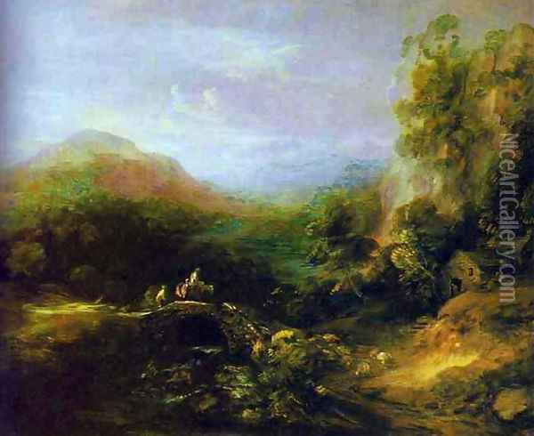 Mountain Landscape with Bridge Oil Painting - Thomas Gainsborough