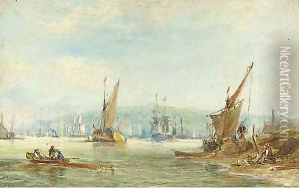 A busy day on the Medway Oil Painting - George Chambers