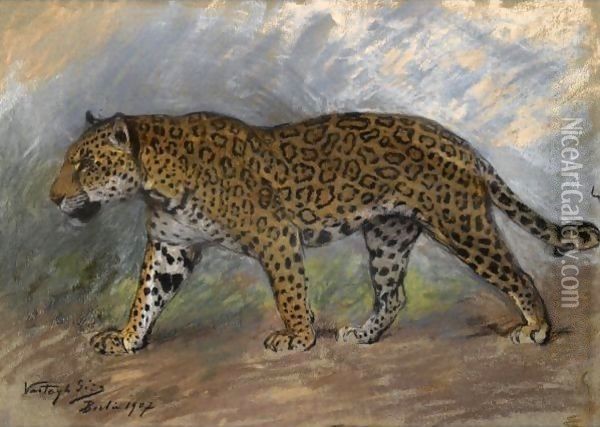 Jaguar Oil Painting - Geza Vastagh
