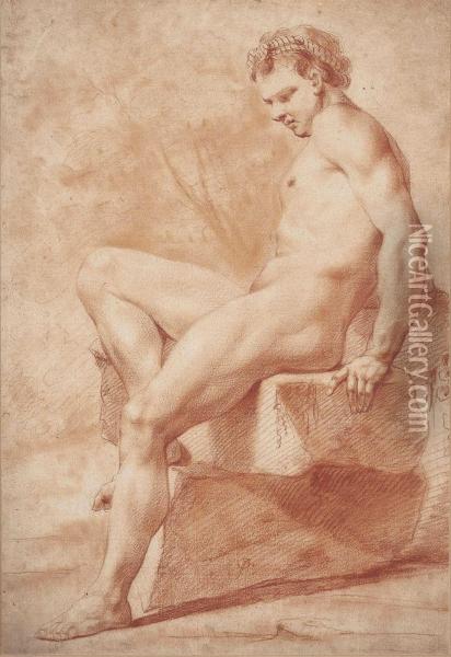 A Seated Male Nude Oil Painting - Pompeo Gerolamo Batoni