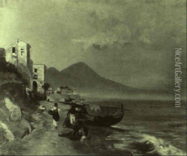 Uferszene Am Golf Von Neapel Oil Painting - Oswald Achenbach