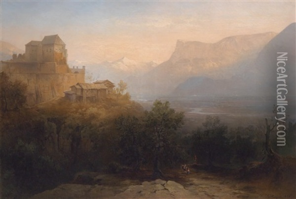 View Of Tyrol Castle Near Meran Oil Painting - Karl Heilmayer