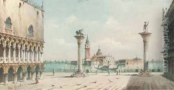 The Doge's Palace and the Piazzetta, San Giorgio Maggiore beyond Oil Painting - Marco Grubas