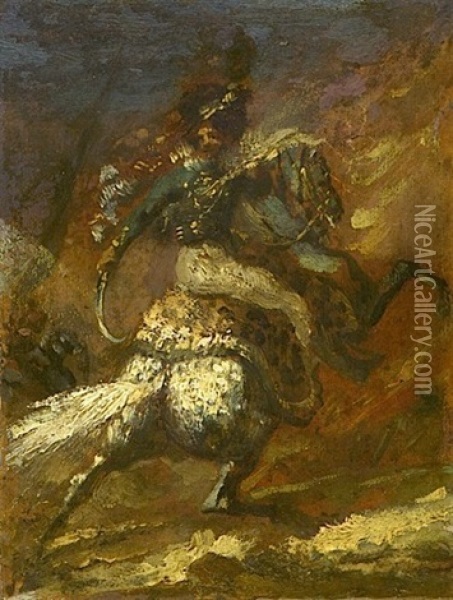 L'officier Des Chasseurs De La Garde Imperiale Chargeant (preparatory Sketch) Oil Painting - Theodore Gericault