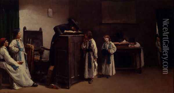 Rabbinical Students In A Classroom Oil Painting - Edouard Brandon