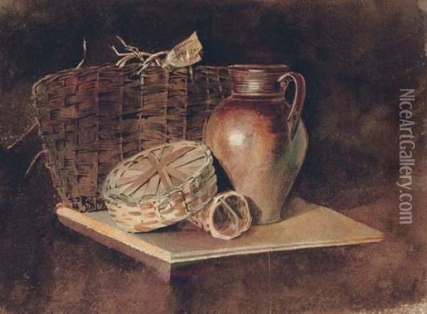 Still-life With A Jug And Wicker Baskets Oil Painting - Peter de Wint