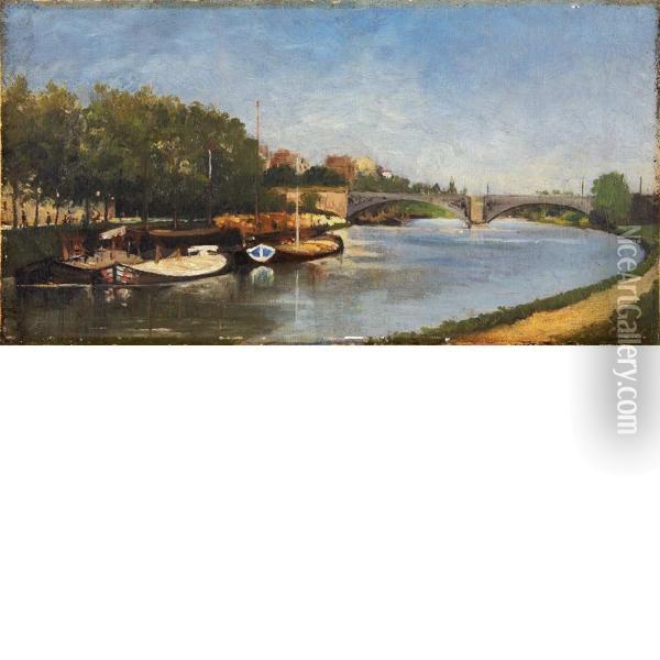 La Seine A Charenton Oil Painting - Stanilas Lepine