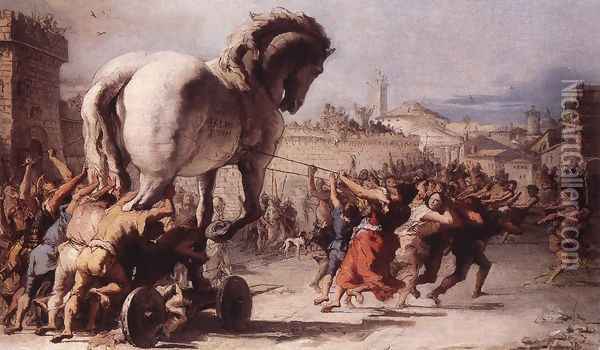 The Procession of the Trojan Horse in Troy 1773 Oil Painting - Giovanni Domenico Tiepolo