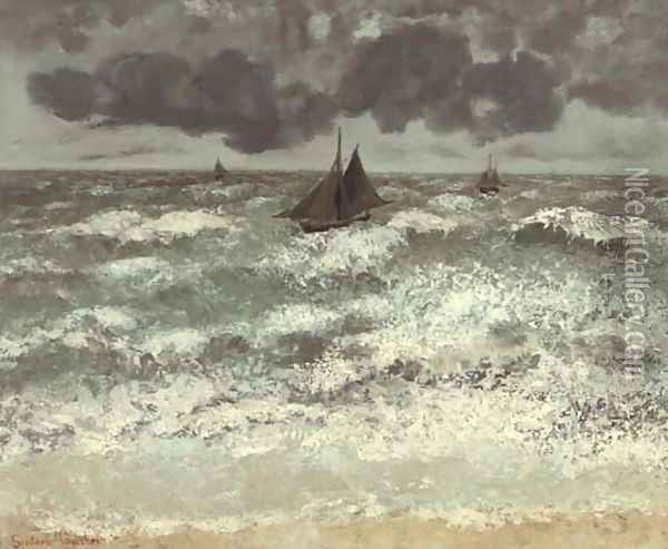 La Vague (aux trois barques) Oil Painting - Gustave Courbet