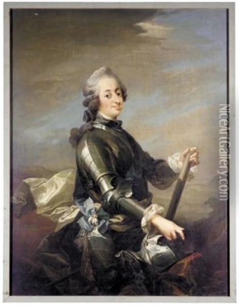 Portrait Of King Frederick V Of Denmark (+ Portrait Of Queen Juliana Maria; Pair) Oil Painting - Carl Gustav Pilo