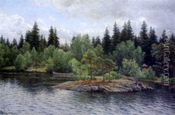 Vene Rannalla Oil Painting - Berndt Adolf Lindholm