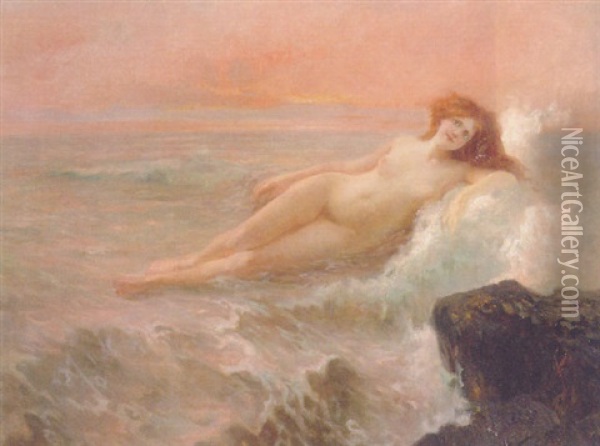 A Sea Nymph Oil Painting - Josef Jungwirth