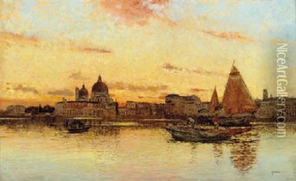 Evening On The Grand Canal, Venice Oil Painting - Camillo Bortoluzzi
