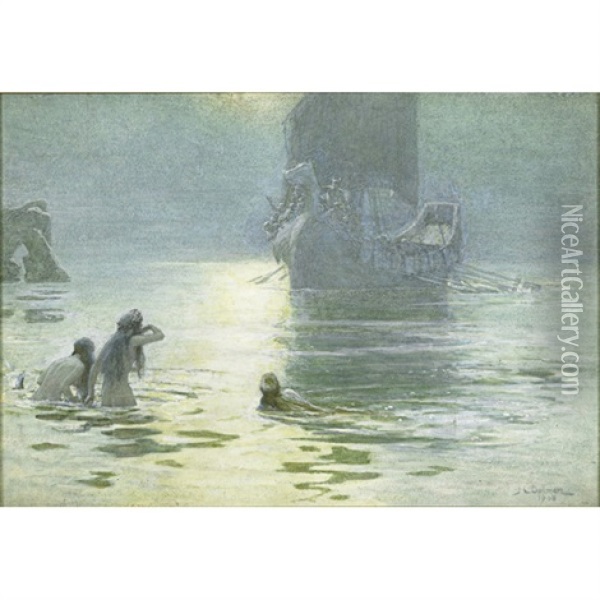 Illustration Of A Viking Ship Returning Home Oil Painting - John Charles Dollman