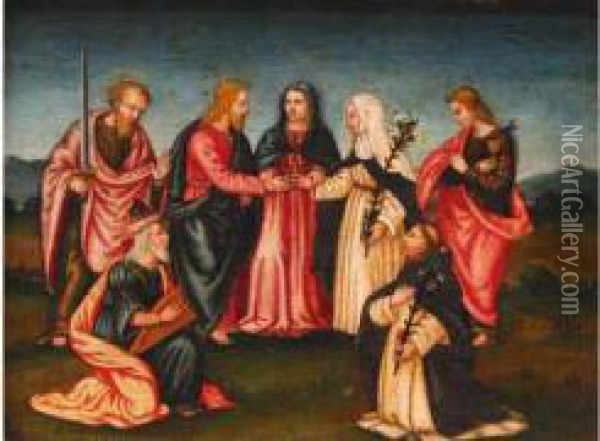 Vannucci Dit Le Perugin - Le Mariage Mystique Oil Painting - Pietro Perugino