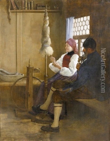 In Der Bauernstube Oil Painting - Ernst Breitenstein