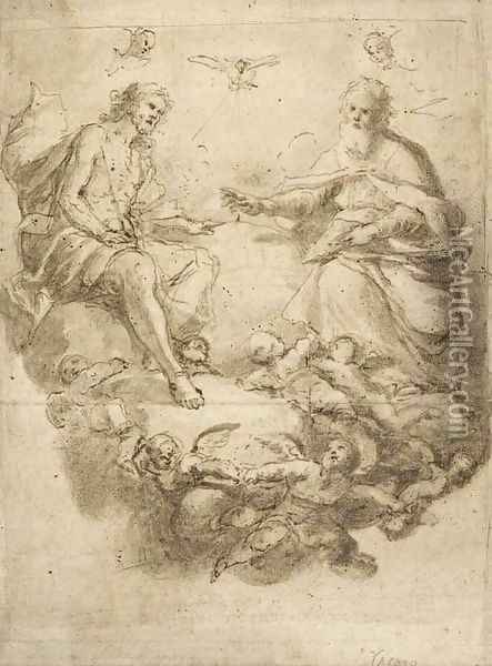 The Holy Trinity attended by putti Oil Painting - Neapolitan School