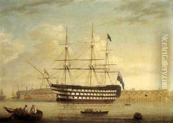 The Victory At Portsmouth Oil Painting - Thomas Buttersworth