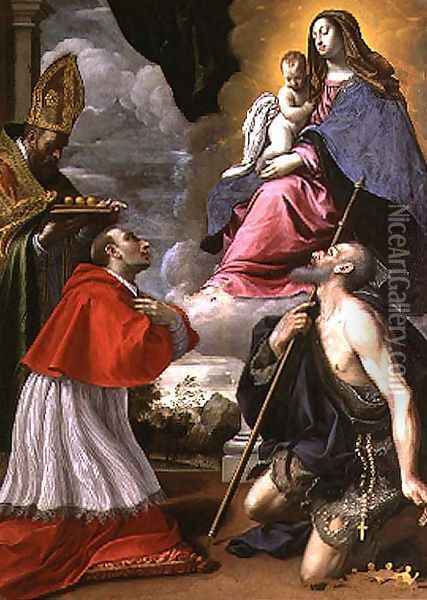 Madonna and Child with saints Oil Painting - Giovanni Battista Pesari