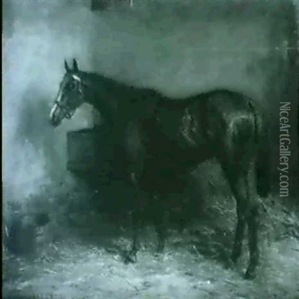 Horses In Loose Boxes (2)                                   One Dated 1899 Oil Painting - Robert L. Alexander