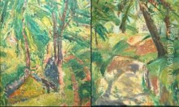 House And Trees And Tropical Forest Interior: A Double-sidedwork Oil Painting - Alfred Henry Maurer