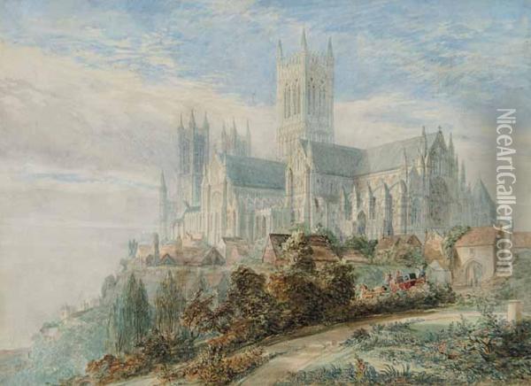 Lincoln Cathedral From The S.e. Oil Painting - John Chessell Buckler