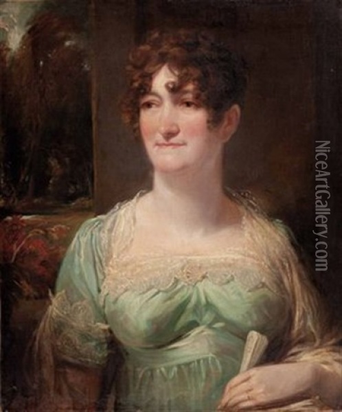 Portrait Einer Dame Des Directoire Mit Geschlossenem Facher Oil Painting - Antoine Jean (Baron Gros) Gros