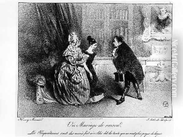 A Marriage of Convenience 1840 Oil Painting - Henri Bonaventure Monnier