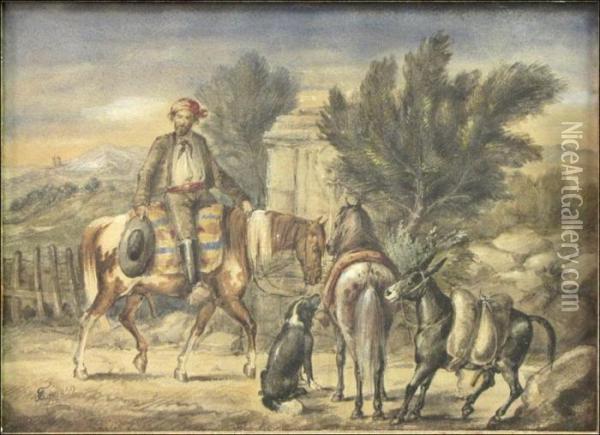 Man On A Horse With A Donkey And A Dog Oil Painting - Frederick Goodall